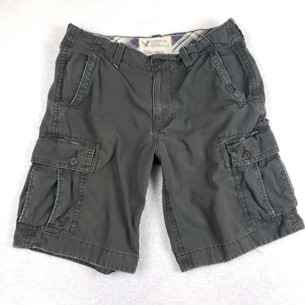 American Eagle Mens 36 Gray Ripstop Classic Length Cargo Shorts Outdoor Y2K